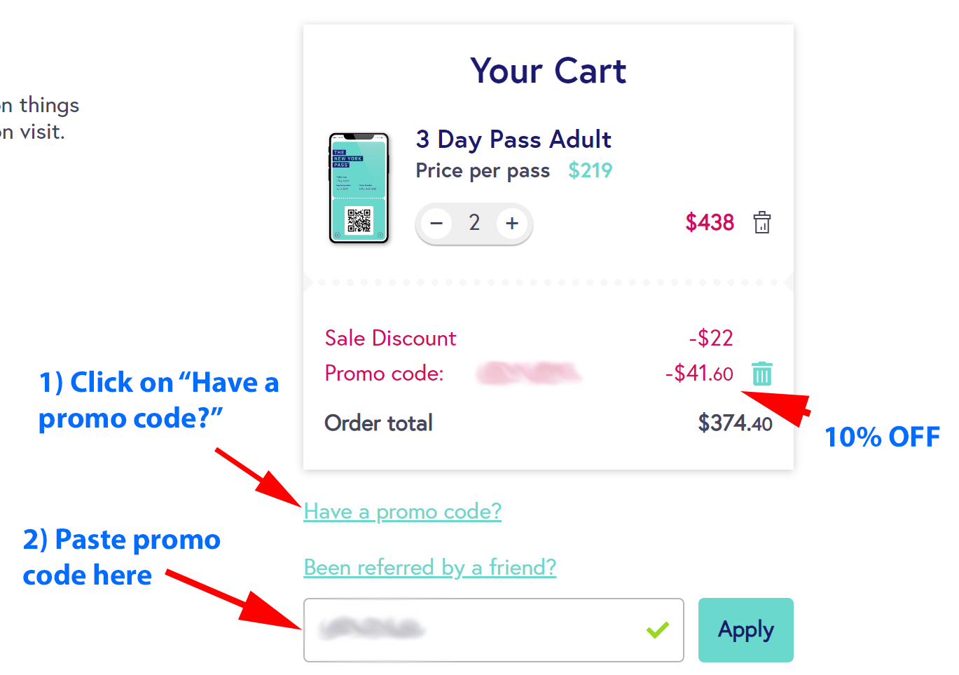 Screenshot of the New York City Pass Chart with discount applied that is better than Costco